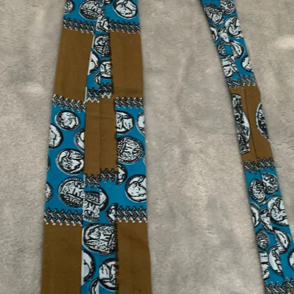 Vintage Rooster Jacob Reeds Sons Cotton Tie Blue Brown Buffalo Nickel Coin Print